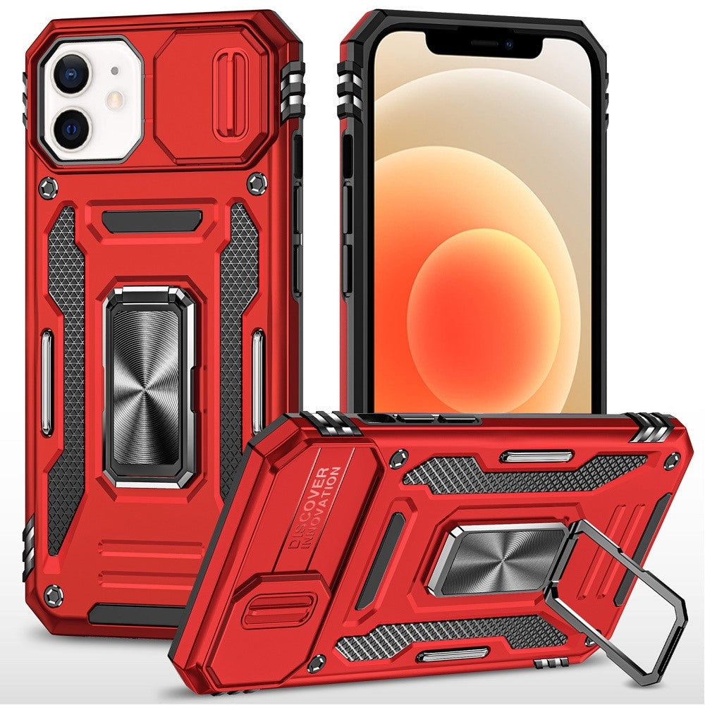 Apple iPhone XR Utter Tough Metal Ring Movable Camera Window Hybrid Case Cover - Red