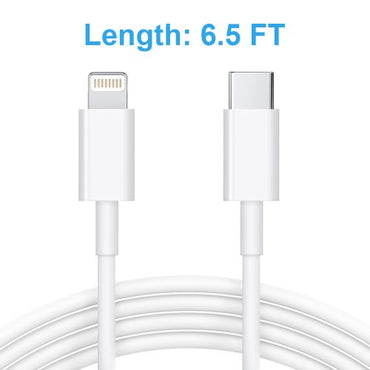 White 6.5ft Type C to iPhone Round Rapid Cable in Premium Packaging