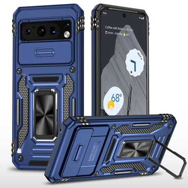 Google Pixel 9A Utter Tough Metal Ring Movable Camera Window Hybrid Case Cover - Navy blue