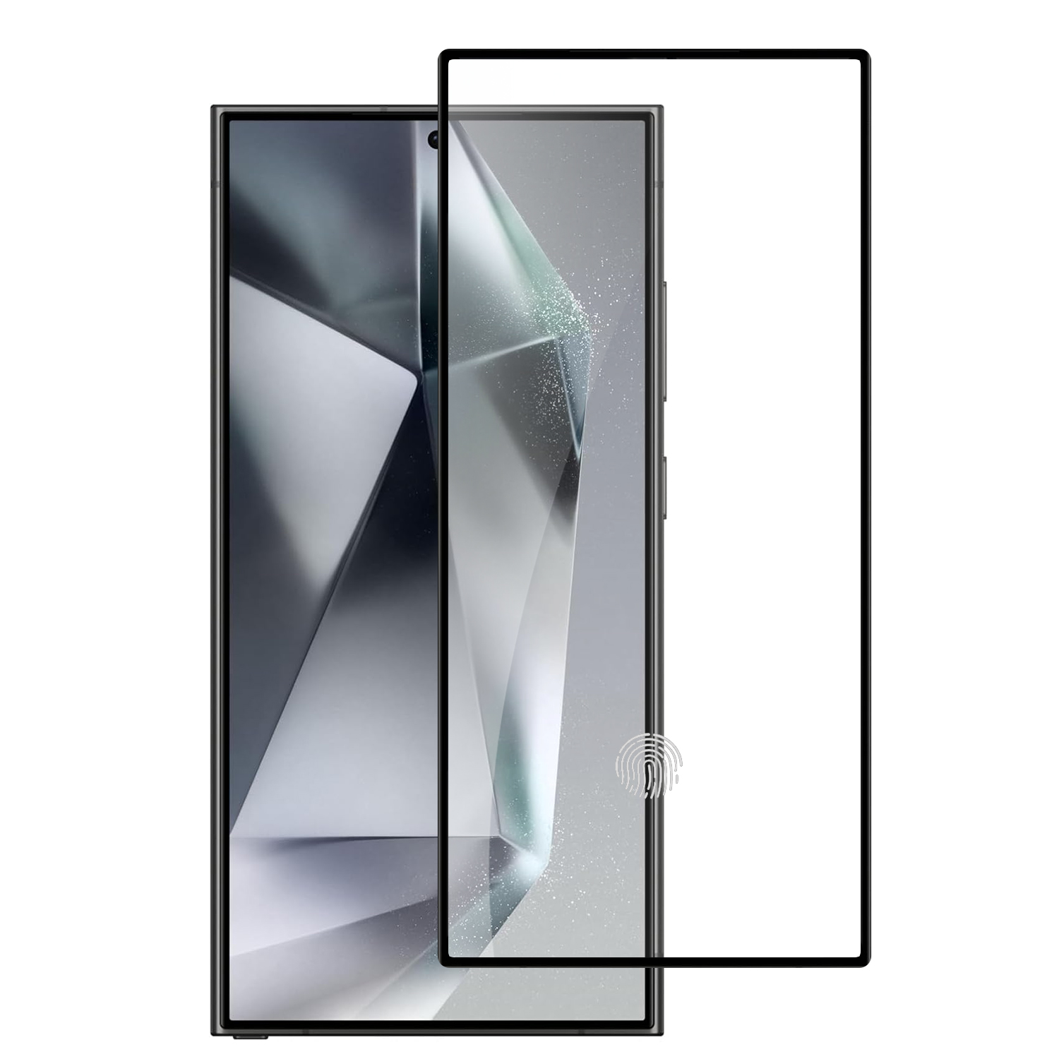 Samsung Galaxy S24 Ultra -TEMPERED GLASS Screen Protector With Black Metallic Cover - Processed Gla