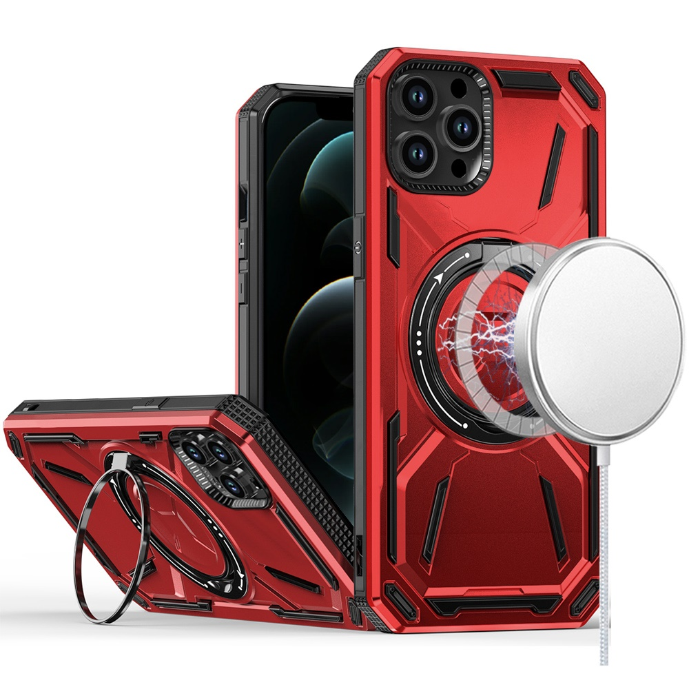 iPhone 16 Pro 6.3 inch Loop Hybrid with [Magnetic Ring Circle] 360 degrees Rotational Kickstand Case Cover - Red